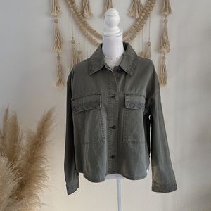Zara army green cropped shirt jacket embroidered denim vintage vibes NWT xl